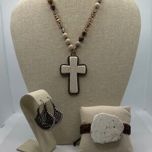 White Turquoise Cross Pendant Necklace Set